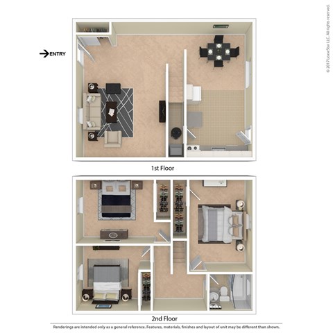 Floor plan for 3 beds, 1 bath, 800 sqft